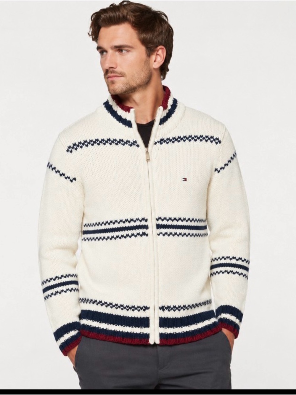Tommy Hilfiger Men's Wool-Blend Zip-Up Sweater - Size L/